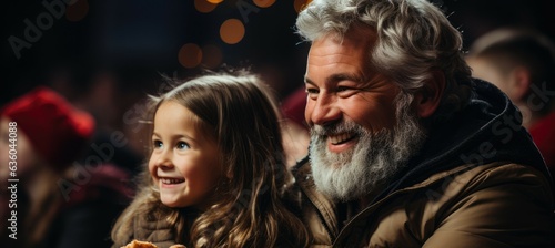 Christmas time Santa Claus with kids in a movie theater - Christmas themed stock photo