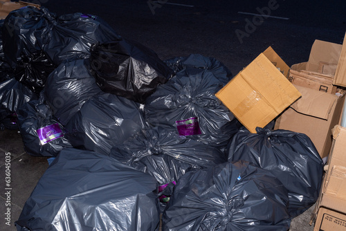 Trash bags and cardboard boxes for collection photo