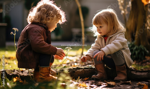 kids in a garden playing together outdoor in nature with friendship. Happiness, diversity and children friends standing, embracing and bonding in a outside green garden