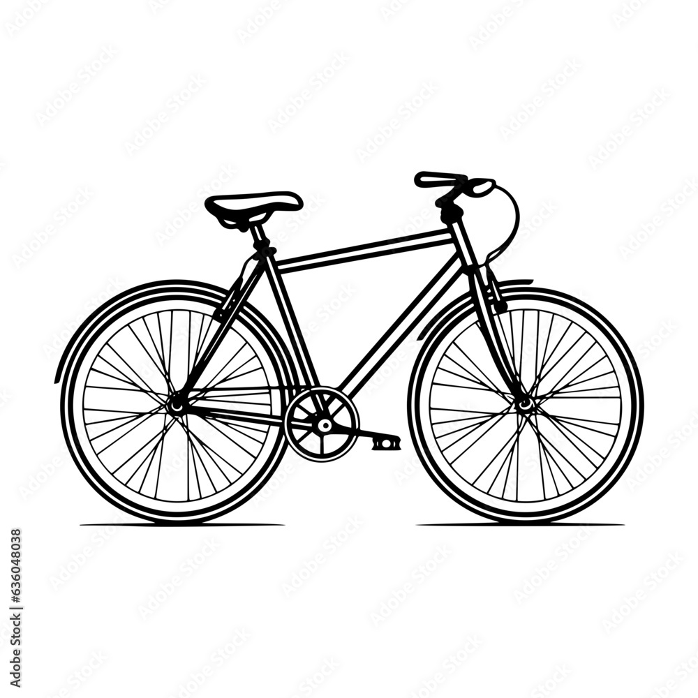 Vector Illustration of a bicycle with lines drawing for logo,icon, black and white 