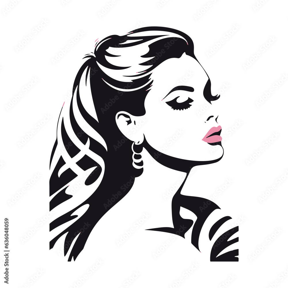 Vector Illustration of a woman  with lines drawing for logo,icon, black and white