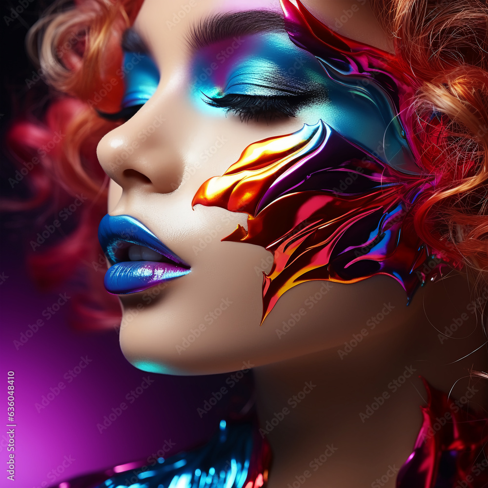 Brushstrokes of Expression: A Woman's Face Becomes a Vibrant Work of Art, Embracing Freedom and LGBT Brushstrokes of Expression: A Woman's Face Becomes a Vibrant Work of Art, Embracing Freedom and LGBT