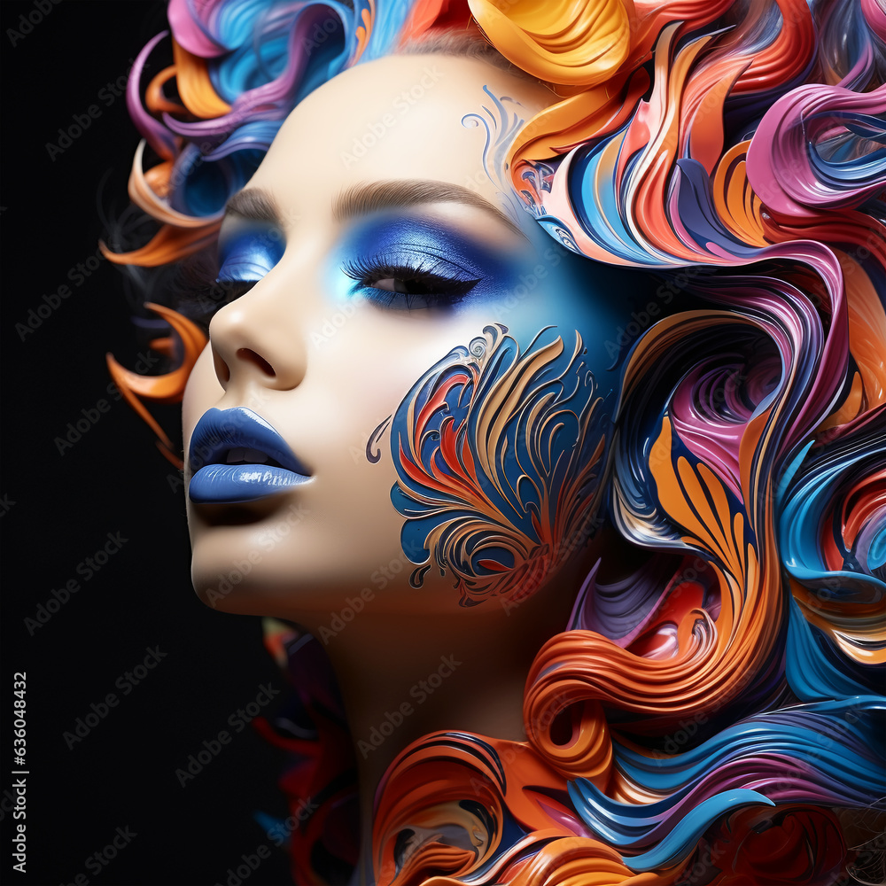 Expressive Beauty: A Woman's Face Transformed by Vibrant Acrylic Paint