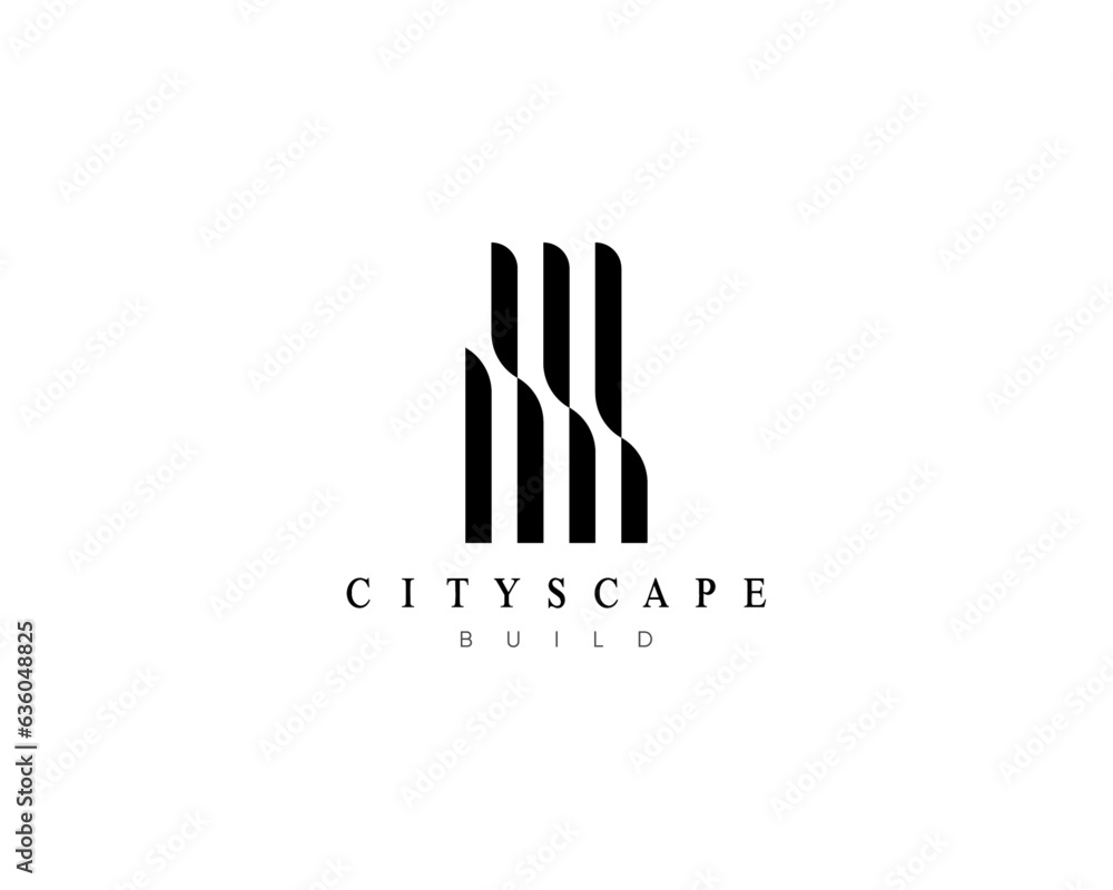 Modern city building logo design template for business identity. Abstract city landscape vector symbol.