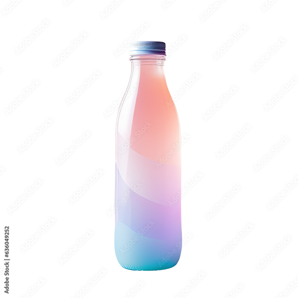 A plastic bottle photographed up close against a transparent background