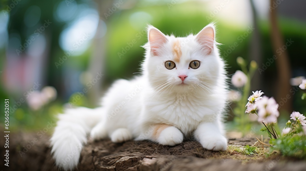 white cat on a blurred background