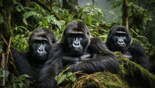 A Troop of Mountains Gorillas Sits in the Jungles of Rwanda © Jack
