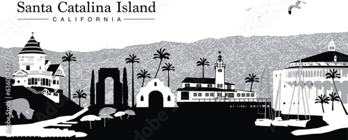 Vector Illustration of the Skyline/Cityscape of Avalon, Main City of Santa Catalina Island, California photo
