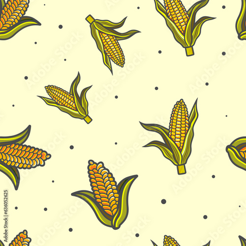 Autumn vibes - cartoon seamless pattern of cute corncobs