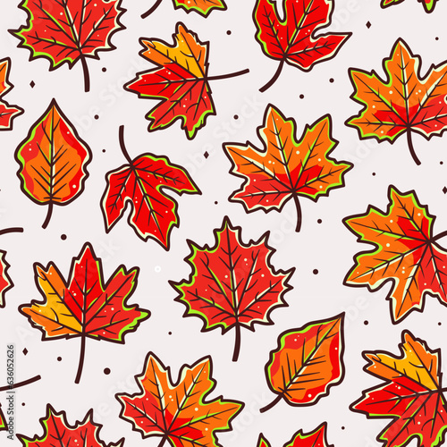Autumn vibes - cartoon seamless pattern of cute fall of leaves