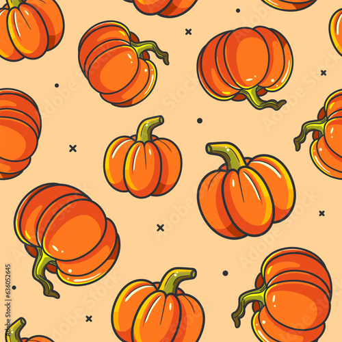Autumn vibes - seamless pattern of cute cartoonish pumpkins