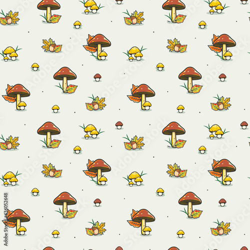 Autumn vibes - seamless pattern of vivid mushroom field in the forest