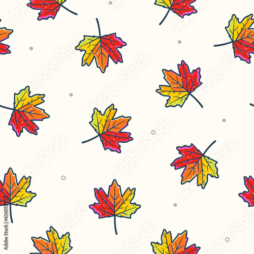 Autumn vibes - cartoon seamless pattern of cute fall of leaves