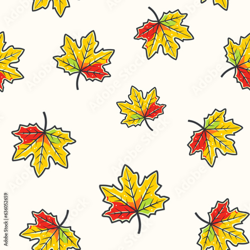 Autumn vibes - cartoon seamless pattern of cute fall of leaves
