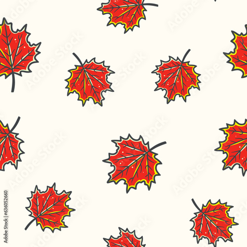 Autumn vibes - cartoon seamless pattern of cute fall of leaves