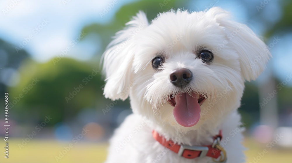 white dog on a blurred background