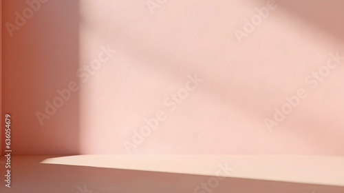 Empty Room in blush Colors with Shadows on the Wall. Elegant Studio Background for Product Presentation. 