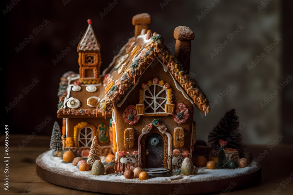 Fototapeta premium gingerbread house, whimsical edible holiday decoration