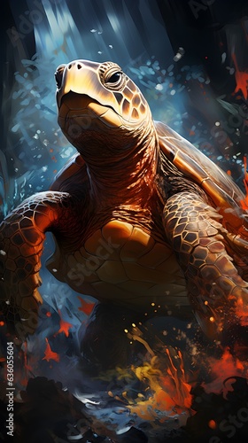 Beautiful watercolor sea turtle swimming portrait wallpaper for phones 