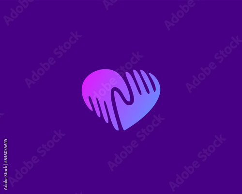 Abstract heart from human hands gradient logo. Creative care support flat sign. Vector illustration.