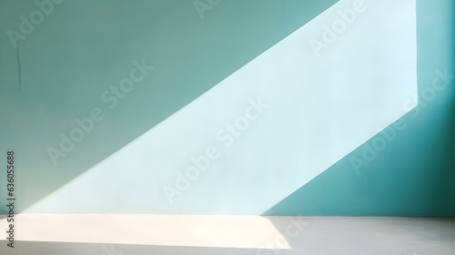 Empty Room in cyan Colors with Shadows on the Wall. Elegant Studio Background for Product Presentation. 