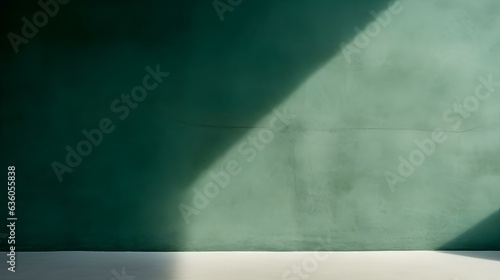 Empty Room in dark green Colors with Shadows on the Wall. Elegant Studio Background for Product Presentation. 