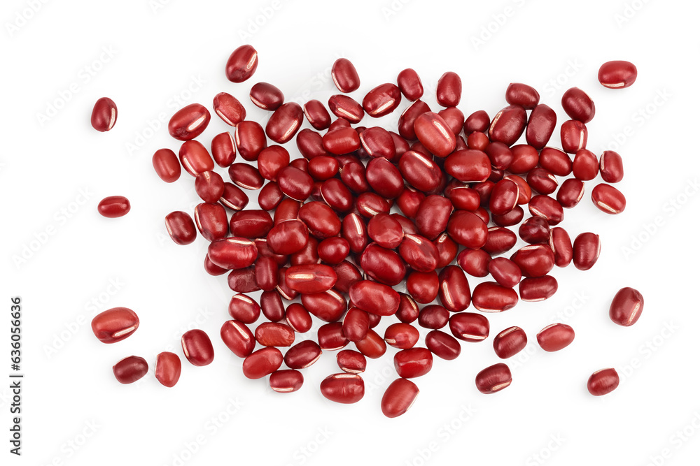 Red adzuki beans isolated on white background. Top view. Flat lay. Red adzuki beans isolated on white background. Top view. Flat lay.