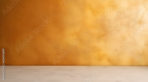 Empty Room in golden Colors with Shadows on the Wall. Elegant Studio Background for Product Presentation. 