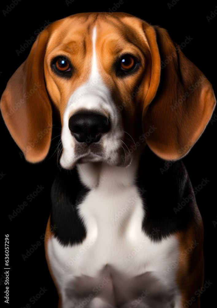 Animal portrait of a beagle dog on a black background conceptual for frame Animal portrait of a beagle dog on a black background conceptual for frame