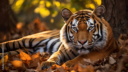 Tiger taking a peaceful rest in the shade. AI Generative.