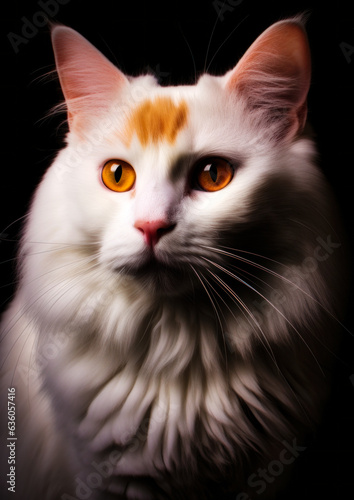 Animal portrait of a turkish cat on a black background conceptual for frame