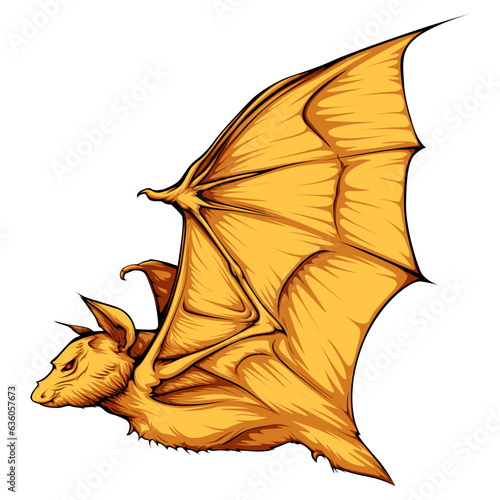 Vector illustration of flying brown bat, detail bat vector isolated on blank background