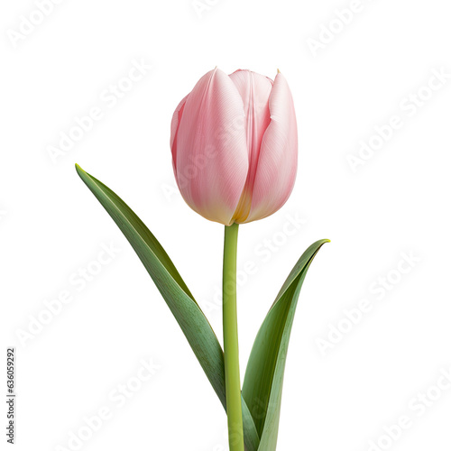 Pink tulip with foliage on transparent background