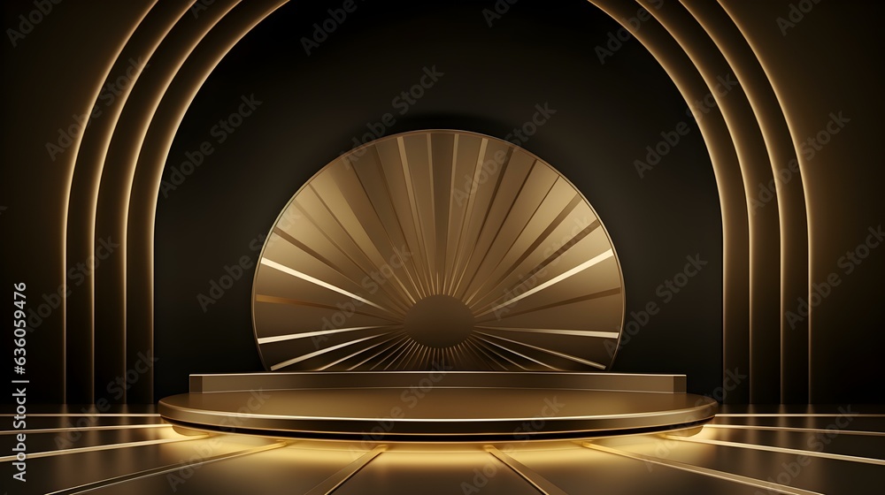 Dark Gold Room with an Empty Podium. Amazing Background for Product Presentation. Dark Gold Room with an Empty Podium. Amazing Background for Product Presentation.