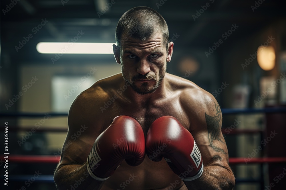 boxer with red gloves in the gym