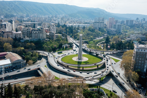 Ring Road junction near Square of Heroes, Tbilisi, aerial view