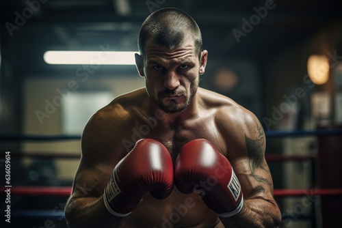 boxer with red gloves in the gym © Fotograf