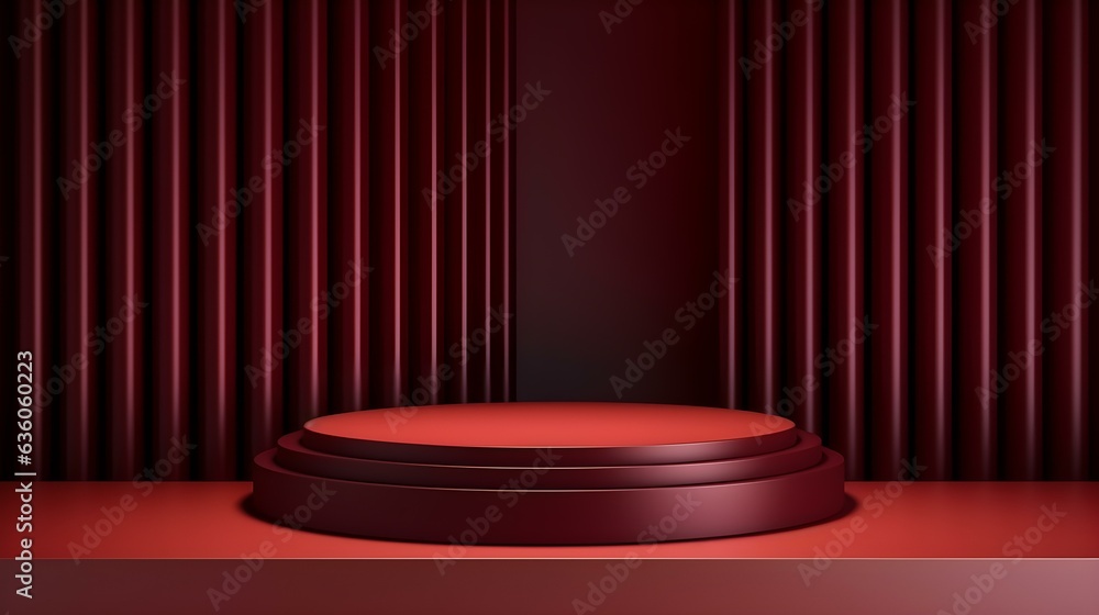 Dark Red Room with an Empty Podium. Amazing Background for Product Presentation. Dark Red Room with an Empty Podium. Amazing Background for Product Presentation.