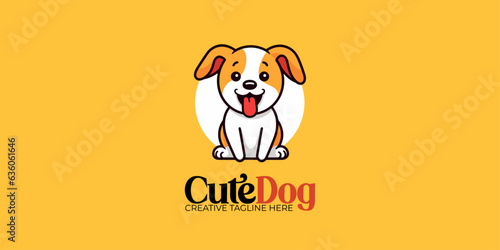 Logo and Icon Design: Adorable White and Brown Dog Cartoon Illustration for Pet-Related Businesses
