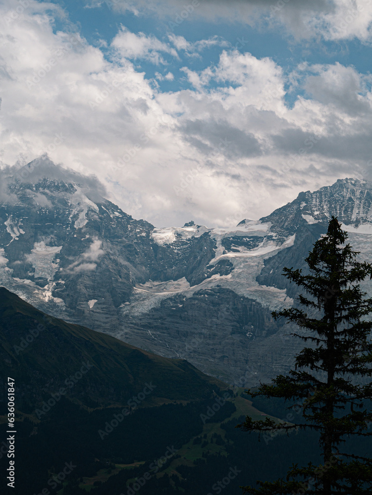 Mönch and Jungfrau on a cloudy day view at Glaciers