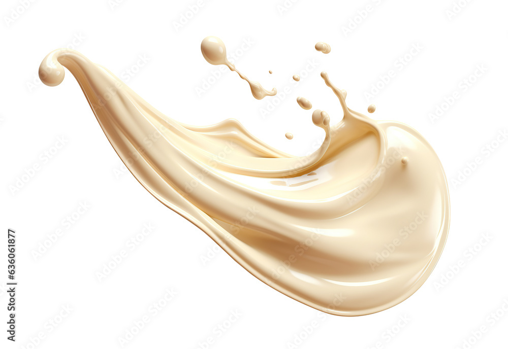 White chocolate wave splash. Cutout on Transparent White chocolate wave splash. Cutout on Transparent