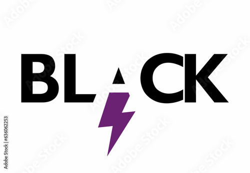 Black. Typographic design for a t-shirt with a word in capital letters and the symbol of thunderbolt in violet. Vector illustration for black history month.