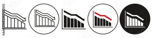 Loss Bar Chart Icon. Vector symbol of stock market chart dropping below the trend shows down failure or sales going to reduce so as the profit. Set collection of decline or decrease graph of price