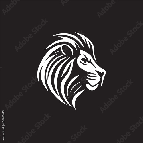 lion head logo  neat and clean  minimal  black background  vector illustration line art