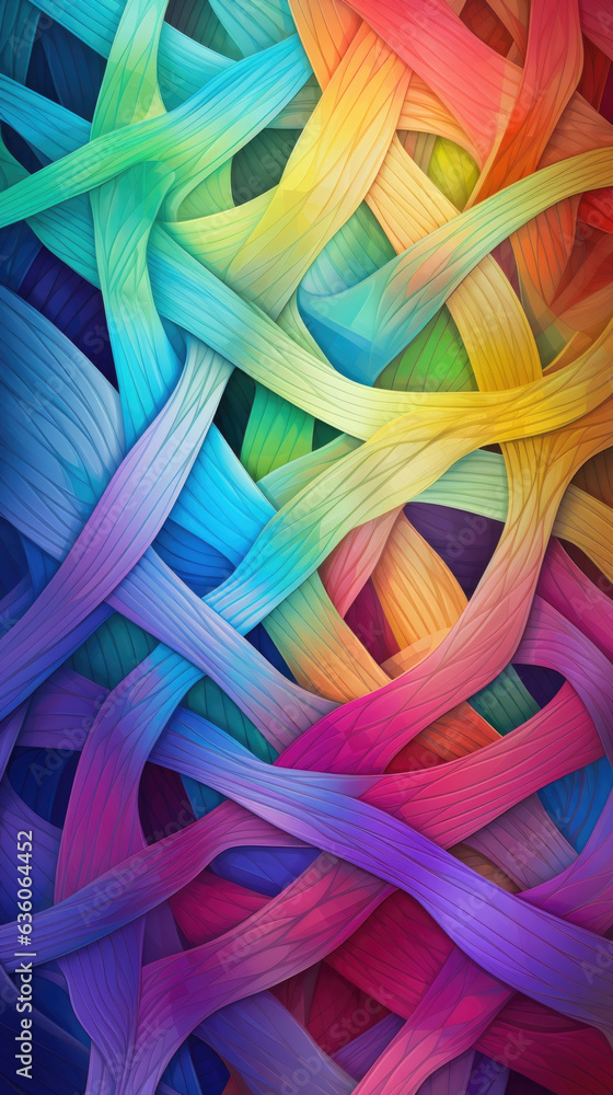 An array of intersecting rainbowcolored threads that crisscross in front of the viewer creating a kaleidoscope Abstract wallpaper backgroun