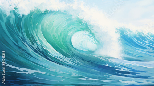 Abstract swirls of light blue and green that create the image of an ocean wave crested with shining aquamarine Abstract wallpaper backgroun © Justlight