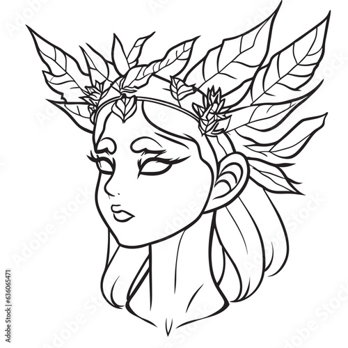 leaf elf crown  vector illustration line art