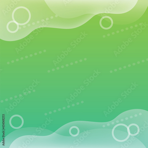 Square design green frame background with waves and bubbles. Vector illustration.