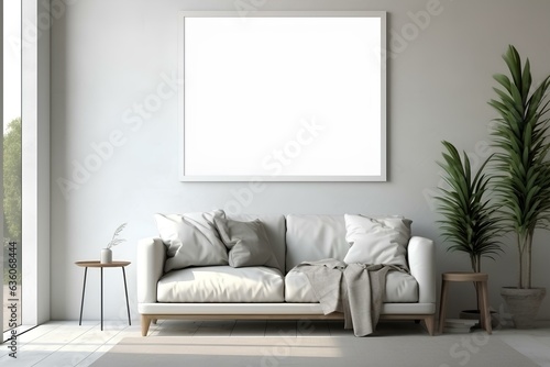 Poster frame mock-up in modern living room  furnished home interior background. generative AI