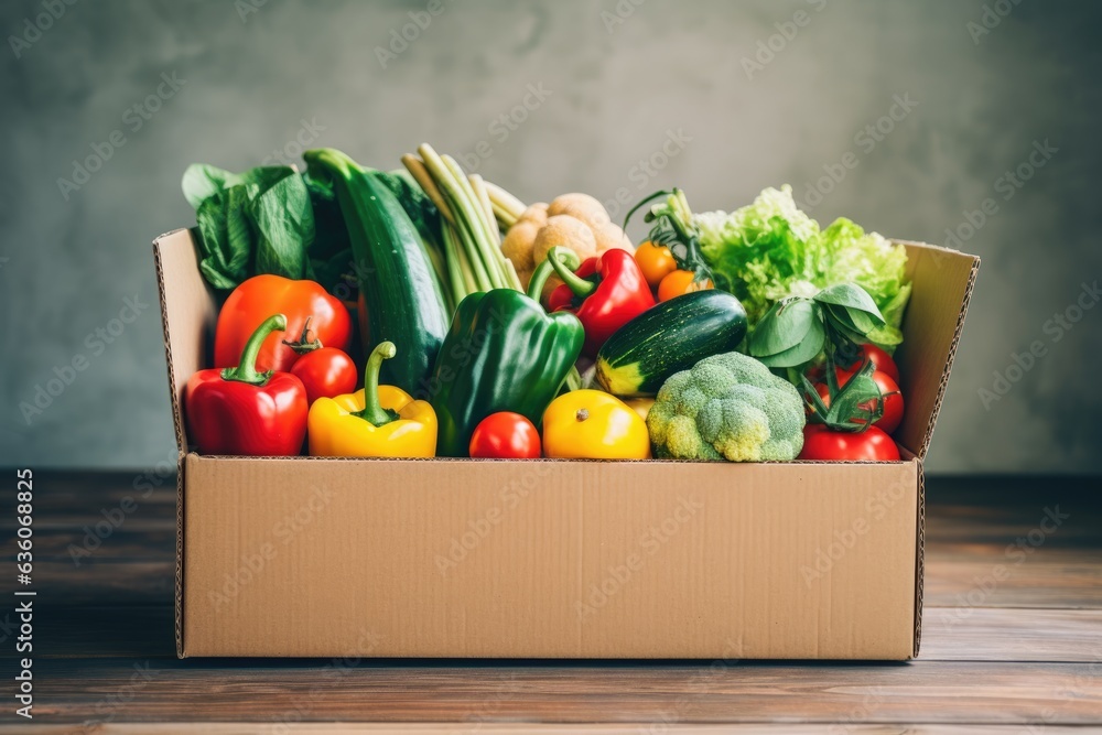 Fotografie cardboard box with food